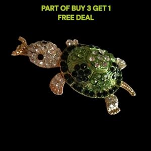🐢🌻Articulating Turtle Pendant / Necklace Shades of Green & Clear Stones - NWOT